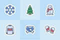 Winter christmas with tree snowman jacket sweather and gloves icon for sticker or stickers set collection