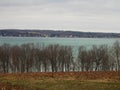 Winter Christmas view over cold Cayuga Lake Royalty Free Stock Photo