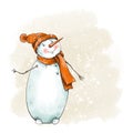 Winter Christmas vintage greeting card with cute snowman in a red hat Royalty Free Stock Photo