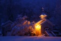 Winter church at night Royalty Free Stock Photo