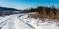 Winter on Cienkow mountain ridge in Beskid Slaski mountains in Poland Royalty Free Stock Photo