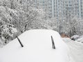 Winter, city courtyard, whole car under snow Royalty Free Stock Photo