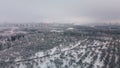 Winter city garden.  Trees in the snow. Flying over a snow-covered park. Aerial photography Royalty Free Stock Photo