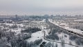 Winter city garden.  Trees in the snow. Flying over a snow-covered park. Aerial photography Royalty Free Stock Photo
