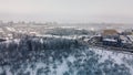 Winter city garden.  Trees in the snow. Flying over a snow-covered park. Aerial photography Royalty Free Stock Photo