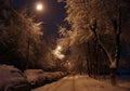 Winter city landscape in the dark courtyard