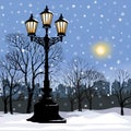 Winter city landscape. Park alley in winter Royalty Free Stock Photo