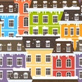 Winter City Seamless Pattern. Vector illustration with snowy flat houses Royalty Free Stock Photo