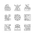 Winter city services linear icons set