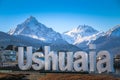 View of the Ushuaia sign in winter Royalty Free Stock Photo