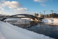 Winter cityscape of Vilnius with a modern King Mindaugas Bridge across Neris River Royalty Free Stock Photo