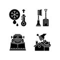 Winter cleaning service black glyph icons set on white space