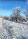 A winter clear day, a rural landscape with a rustic garden cover Royalty Free Stock Photo