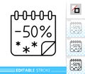 Winter clearance calendar single line vector icon Royalty Free Stock Photo