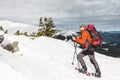 Winter climbing the mountain. Royalty Free Stock Photo