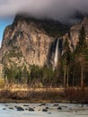 winter close long exposure shot of bridalveil falls at yosemite national park