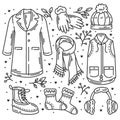 Winter cloth hand drawn doodles coloring