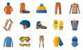 Winter cloth icon collection. Set with equipment, wear and shoes for sport