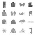 Winter clothes icons set, black monochrome style