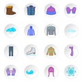 Winter clothes icons set, cartoon style