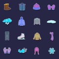Winter clothes icons set vector sticker