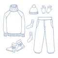 Winter clothes set,Outline hand drawing doodles Royalty Free Stock Photo