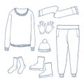 Winter clothes set,Outline hand drawing doodles Royalty Free Stock Photo