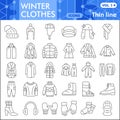 Winter clothes thin line icon set, outdoor clothing symbols collection or sketches. Cold weather activewear linear style Royalty Free Stock Photo