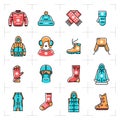 Winter clothes vector isolated line icons set, sport, outline sportswear Royalty Free Stock Photo