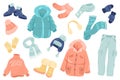Winter clothing cute stickers isolated set Royalty Free Stock Photo