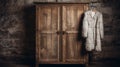 Rustic Vintage Wooden Wardrobe With Fur Coat - Capturing The Charm Of Old Fashion