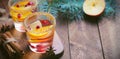 Winter Cocktail, Christmas Sangria with Apple Slices, Orange, Cranberry and Spices, Refreshing Drink Royalty Free Stock Photo