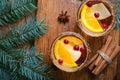 Winter Cocktail, Christmas Sangria with Apple Slices, Orange, Cranberry and Spices, Refreshing Drink Royalty Free Stock Photo