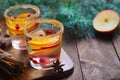 Winter Cocktail, Christmas Sangria with Apple Slices, Orange, Cranberry and Spices, Refreshing Drink Royalty Free Stock Photo