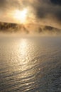 Winter cold foggy dawn on the Yenisei river Royalty Free Stock Photo