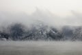 Winter cold foggy morning on the Yenisei river