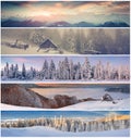 Winter collage with Christmas landscape for banners.