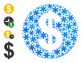 Winter Collage Dollar Coin Icon of Snow Flakes