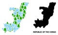 Winter Collage Map of Republic of the Congo of Snow Flakes and Fir-Trees