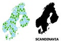 Winter Collage Map of Scandinavia with Snow and Fir-Trees