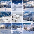 Winter collage with 9 square Christmas landscapes.