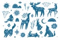 Winter collection of mystic blue animals