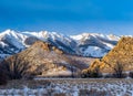Winter in Colorado, United States. Beautiful winter landscape at sunset. Generated AI