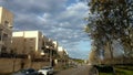 Winter colors of Israel. Blue sky with white clouds. White stone cities.