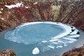 Kerio, or Kerid crater in western Iceland. Winter, semi-frozen lake and colourful volcanic crater. Royalty Free Stock Photo