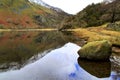 The winter colours of ILlydd foothills reflected in the peaceful waters of Llyn Gwynant