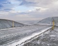 Winter coming. Mountain views along the Kjolur Highland Gravel Road F35, Iceland, Europe. Autumn snowstorm beginning