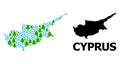 Winter Composition Map of Cyprus Island of Snow Flakes and Fir-Trees