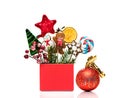 Winter concept with New Year decorations and sweets isolated on a white background. Royalty Free Stock Photo