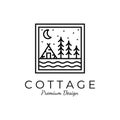 winter cottage minimalist line art badge logo template vector illustration design. simple minimalist cottage, lodge, housing Royalty Free Stock Photo